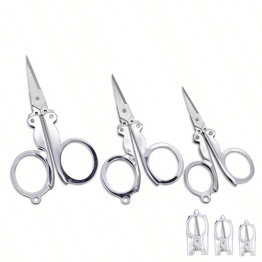 1pc Portable Foldable Scissors, Suitable For Home, Office, Travel, Outdoor Camping, Fishing, Mini Compact Folding Scissors - Silver - View 1