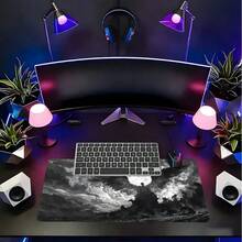 1pc Extra Large Black & White Cloud Sea Wing Silhouette Pattern Mouse Pad, Soft Cloth Keyboard Mat With Anti-Slip Rubber Base And Stitched Edges. Dark Epic Cloud Mist Wing Oil Painting Aesthetic Keyboard Mat With Anti-Slip Rubber Base And Stitched Edges, Suitable For Gaming, Home Office And Study Scenarios. - View 8