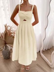 Women's Summer Textured Spaghetti Strap Dress - Apricot - View 7
