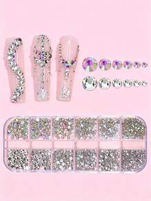 12-Grid Boxed Multi-Color Flat-Back Rhinestones Nail Art Decorations - Multicolor - View 1