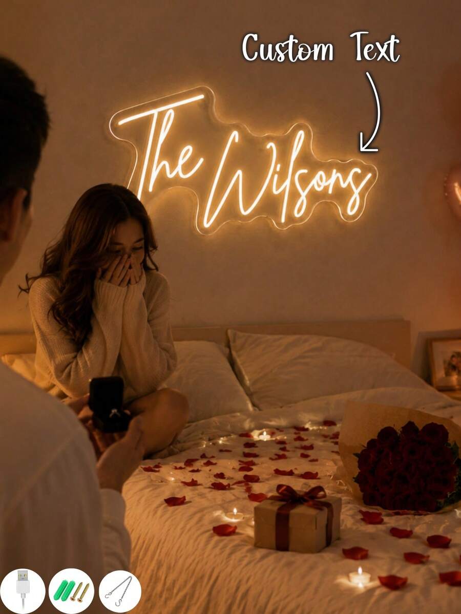 1 Buah Lampu Neon LED Kustom, Lampu Teks Nama yang Dipersonalisasi, Dekorasi Dinding Akrilik Bertenaga USB untuk Lamaran, Pertunangan, Pernikahan, Ulang Tahun, Kamar Tidur, Latar Belakang Pesta Romantis, Hari Valentine, Pesta Rumah Baru, dan Hadiah untuk Pasangan - Aneka Warna (Gaya 8) - View 1