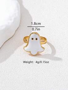 1pc Halloween Cute Funny Ghost Ring, Women's Holiday Party Gift For Friends - White - View 3