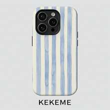 Phone Case - Vertical Striped Blue Film 2-In-1 Compatible For Apple  17 16 15 14 13 12 11 Pro Max 16 15 14 Plus 17 Air Full Coverage Anti-Fall Fashion Easy Unisex Phone Case - 白色1 - 查看 1