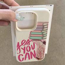 1pc TPU Material Sweet & Cool Book High Heel Slogan Pattern Phone Case Compatible With IPhone 17 Pro Max/17/16 Pro Max/15/13/12/11/ S20 FE/A15/S24/A55/ Note 11/Note 12/Note 13 Pro Full Coverage Anti-Drop Soft Shell Protective Cover - White - View 4