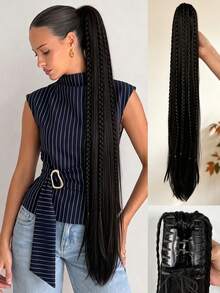 30 Inch Brown Multi-Color Gradient Straight Synthetic Ponytail Wig (Braided Design); Suitable For Women To Wear On Christmas, Halloween, Music Festivals, Parties And Daily Life. - Multicolor - View 18