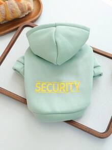 PETCIRCLE 1PC Pet Clothes Small Dog Puppy Cute Pet Windproof Cold-Proof Hooded Simple Solid Color Letter Print Sweatshirt Series Yellow SECURITY + Solid Color Sweatshirt - Bean Green - Multicolor - View 3