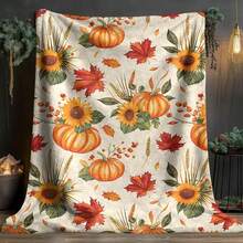 Autumn Harvest Throw Blanket, Watercolor Pumpkin Sunflower Maple Leaf Wheat Berry Pattern Flannel Blanket, Ultra Soft Lightweight Decorative Plush Blanket, Suitable For Sofa, Armchair And Bed, Thanksgiving And Year-Round Use, Create Cozy Home Atmosphere - Multicolor - View 5