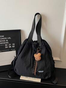 New Fashion Casual Minimalist Unisex Drawstring Closure Solid Color Retro Large Capacity Multi-Pocket University Student Backpack, Lightweight Multipurpose Shoulder Bag For Short Trip, Hiking - Multicolor - View 14