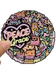 50pcs/Pack Funny Neon Colorful Jesus Bible Stickers, Decorative Decals For Laptop Guitar Luggage Notebook Phone Stationery Sticker - Multicolor - View 7