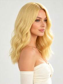 Women's 16 Inch Gold Middle Part No Bangs Wig, Elegant Voluminous Realistic Style, Versatile For Party, Easter, Cosplay, High Temperature Fiber Soft Smooth Comfortable For Daily Wear,Halloween - Gold - View 1