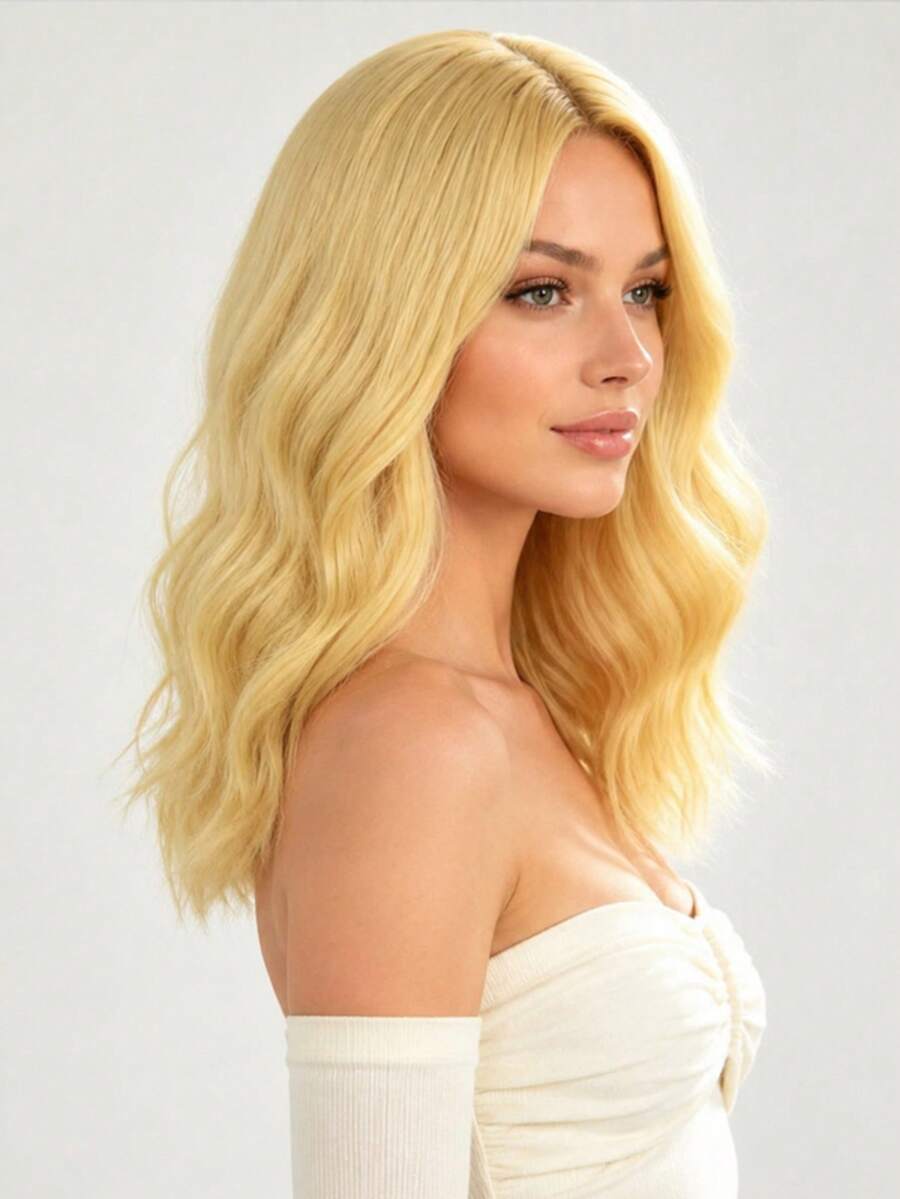Women's 16 Inch Gold Middle Part No Bangs Wig, Elegant Voluminous Realistic Style, Versatile For Party, Easter, Cosplay, High Temperature Fiber Soft Smooth Comfortable For Daily Wear,Halloween - Gold - View 1