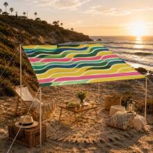 Green Yellow Pink Diagonal Wave Striped Sun Shade Sail, Outdoor UV Protection Sunshade Cloth, Large Size Patio Garden Yard Sun Canopy, Easy Installation With Fixing Ropes - Yellow - View 6