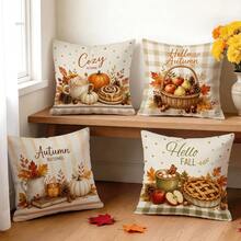 4pcs/1pc Autumn Dessert Fruit & Vegetable Plaid Pattern Pillow Case, Single-Sided Printed Pillow Case, Suitable For Living Room, Bedroom, Home Decor, All-Season Pillow Case - Multicolor 02 - View 10