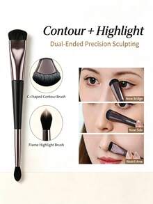 2pcs/1pc Dual-Ended Contour Brush, Multi-Function Makeup Brush For Nose, Eye Corners, Under-Eye Bags, Nose Bridge, Lip Base Shading And Highlighting, Soft Synthetic Bristles, Facial Sculpting Makeup Tool - Multicolor - View 5