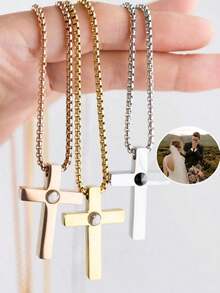 Customized Personalized Projection Photo Necklace For Men, Couples Matching, Can Insert Photo Inside, Ideal Memorial Gift For Father, Boyfriend, Also Suitable For Halloween And Christmas Jewelry Gifts - Multicolor - Style 3 - View 5