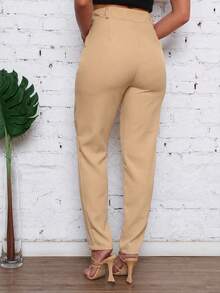 EMILI FASHION/Women's Clothing/ Pants/ Tailored/ With Pockets/ With Button And Zipper/ Pleated. - 杏色 - 查看 3