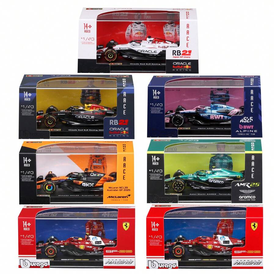 Burago 1/43 Scale F1 Series Racing Driver Model With Helmet, Includes Display Box, Creative F1 Racing Car Model Figure - Multicolor - View 1
