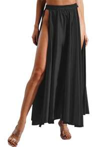 Belly Dance Coin Tassel Mesh Halter Crop Top, Double High Slit Flowy Satin Maxi Skirt, Suitable For Stage Performance And Carnival - Multicolor - View 19