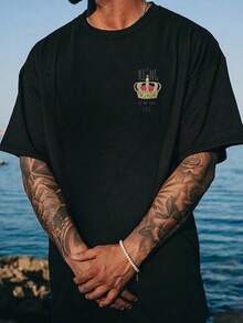 King Of My Own Life Graphic T-Shirt 100% Cotton 180 G/M² Crew Neck Breathable Regular Fit Summer Streetwear - Black - View 4