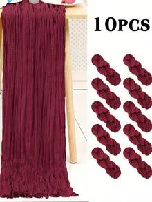 2/5/10pcs Taplak Meja Katun Tebal Warna Burgundy - Gaya Bohemian Vintage Country, Sempurna untuk Pernikahan, Pesta Lajang, dan Pesta Ulang Tahun - Burgundy - View 16