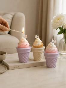 Ice Cream Cone Gift Box Candle, Coffee Brown, Pink, Long-Lasting Fragrance, Smokeless And Non-Flammable, Birthday Gift, Wedding Decor Style, Room Bedroom Decoration, Back To School Season, Halloween, Christmas - Multiple Styles - View 5