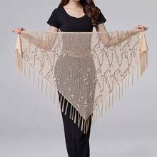 1pc Women's Sequin Fringe Hip Scarf, Sheer Mesh Tie Waist Cover-Up Skirt For Dance, Party, Festival & Outfit Layering - Multicolor - View 15