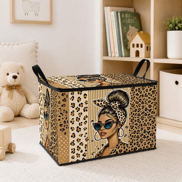Vintage Multi-Pattern Foldable Storage Box, Bohemian Persian Floral, Peacock, Tarot, Celtic Trinity Knot, Leopard Print Portrait Full Print Double Handle Zipper Organizer Bin, Large Capacity Multi-Function Home Storage Basket, Suitable For Clothes, Miscellaneous Items, Bedroom Wardrobe Storage Cabinet