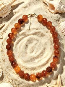 1pc European And American Bohemian Round Geometric Cloud Multicolor Beaded Necklace, Stainless Steel 18K Gold Lobster Clasp, Gift & Daily Wear - Handmade Resin Beaded Stainless Steel Necklace - View 38