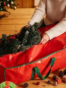 1pc-Christmas Tree Storage Bag, Christmas Tree Moving Bag, Christmas Tree Storage Pouch, Christmas Tree Packaging, Surprise Gift Large Package, Large Christmas Tree Storage, Large Capacity Heavy Duty Artificial Tree Bag, Christmas Party Supplies. With Reinforced Handles And Dual Zippers, Extra Large Waterproof And Durable, Suitable For Christmas Tree, Christmas Gifts, Christmas Home Decor Storage (Red) - Red - View 3