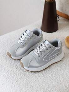 1 Pair Kids' Spring New Hot-Selling Versatile Casual Sports Shoes, Flat Bottom Style Sneakers For Girls And Boys - Grey - View 2