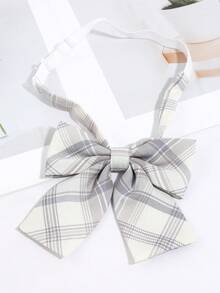 1pc Women Grey Plaid Bow Tie JK Uniform Shirt Collar Bow Sweet Preppy Style Neck Accessory - Multicolor - View 7