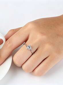 MONALLY Women's Exquisite Twisted Band Promise Ring, Cubic Zirconia 6-Prong Single Diamond Ring, Engagement Wedding Ring, Proposal Birthday Anniversary Jewelry Gift - Ring - View 3