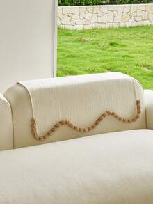 1PC French Countryside Style Irregular-Edge Sofa Cushion Cover – Chenille Four-Season Universal Non-Slip Seat Pad, New Style Machine Washable Sofa Throw Cover Protector - Beige - View 9