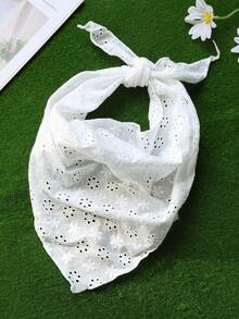 1pc Pure White Hollow Embroidery Triangle Headscarf With Various Floral Perforated Embroidery Patterns, Can Be Tied Into A Bow, Mori Style French Countryside Gentle Atmosphere Headpiece - Multicolor - View 9