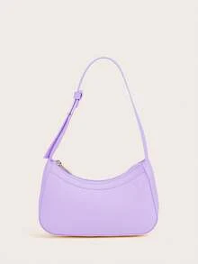 1件女款金屬銀色手提包，亮面金屬迷你托特包，腋下包 - 紫色 - 查看 8