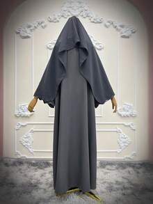 Bata gris para mujer con chaqueta bordada a rayas y pañuelo de cabeza, primavera - Gris - Ver 8