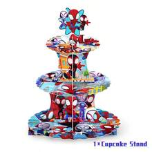 Miles 3-Tier Cupcake Stand And Cupcake Toppers Set, Kids Superhero Birthday Dessert Table Decor - Multicolor - View 5