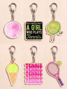 1/6pcs Tennis Acrylic Keychain, Tennis Fan Essential, Tennis Ball Shape, Suitable For Hanging On Tennis Bag, School Backpack Or Locker Keys - Multicolor - View 5