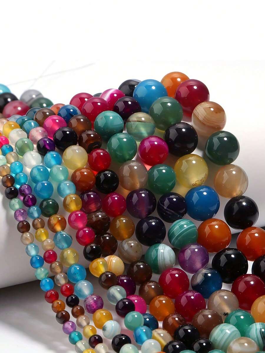 1 Strand 4/6/8/10mm Natural Stone Beads Multicolor Striped Agates Loose Spacer Beads For Jewelry Making DIY Bracelets Necklace Accessories - Multicolor - View 1