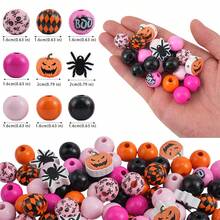 65pcs/35pcs Mixed Halloween Wooden Beads Set, Pumpkin Spider Skull Pattern Wooden Beads, Suitable For DIY Wreaths, Bracelets, Keychains And Other Handicrafts, Or Used For Halloween Party Decoration - Multicolor - View 10