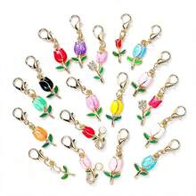 20pcs Mixed Color Tulip Keychains, Enamel Flower Bag Charms, Cute Floral Backpack Pendant Accessories, Suitable As Gifts For Teenagers - Multicolor - View 4
