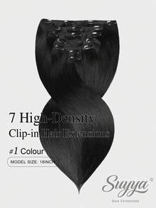 SUYYA 18 inci 7 pcs per set dengan 16 klip, ekstensi rambut jepit tenun ganda, rambut manusia asli lurus, #1 hitam pekat, ekstensi rambut jepit 100% rambut manusia Remy - S1 - View 2