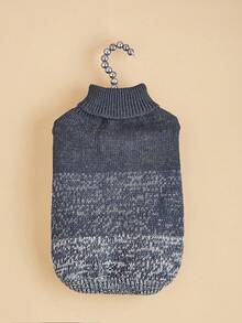 1pc Autumn/Winter Pet Sweater, Knitted Elastic Turn-Down Collar Design, Warm Soft Colorful Gradient Dog & Cat Clothing - Navy Blue - View 3