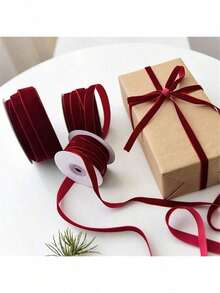 1pc 5 Yards Luxurious Burgundy Velvet Ribbon - Soft, Single-Sided, And Durable For Gift Wrapping, DIY Jewelry Making, Christmas Tree Decoration, Wedding Scene Arrangement, And Home Decor - Perfect For Crafting And Decorating, - Red - View 1
