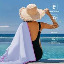 2 Pieces Taro Purple Quick-Drying Towel And Bath Towel Set, Double-Sided Velvet Microfiber Quick-Drying Swimming Beach Towel, Indoor Fitness Sports Sweat-Absorbing Towel, Outdoor Camping Travel Face Wash And Sweat Towel Plus Bath Towel Combination Set - Taro Purple - View 2