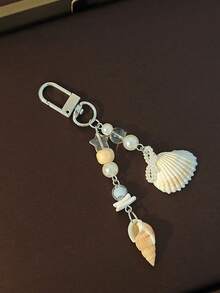 1pc Ocean Style Natural Shell, Conch, Starfish Bow Keychain Bag Charm Phone Lanyard - Multicolor - View 2