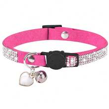 Cat Rhinestone Collar With Bell, Quick Release Safety Buckle Design, Suitable For Small Cats And Small Dogs, Cute And Soft For Princess Cats And Prince Cats - Hot Pink - View 6