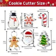6PCS/1Set Cetakan Kue Natal Stainless Steel Bentuk Pohon, Permen Tongkat, Manusia Kue Jahe, Kepingan Salju, Alat Pemanggang, Cetakan Pemotong DIY Multi-Gaya Natal - View 2