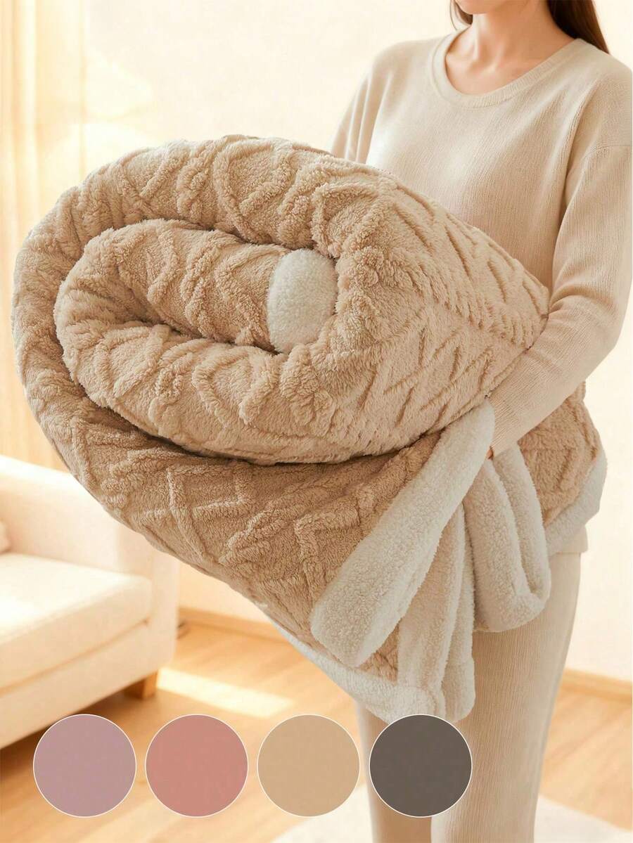1pc Taffeta Trim Solid Color Plush Blanket, Super Soft Lightweight Comfortable Warm, Easy Care, Home Essential, Home Textile, Multiple Colors Or Sizes Available, Sofa Decoration, Room Decor, Back To School Multi-Purpose Blanket