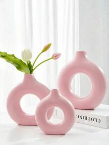 Round Plastic Vase Decor, Decorative Vase, Artistic Vase, Minimalist Living Room Ornament, Centerpiece, Tabletop Decoration. Suitable For Home Tabletop Display, Wedding Decor, Valentine's Day Decor And Other Wedding Decor. - Multicolor - View 4